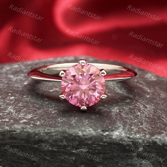 NEW Certified 2 ct. t.w. Pink Moissanite Solitaire 6 Prong Ring - Picture 1 of 8